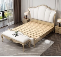 Lit en cuir de style moderne américain Lit de mariage de chambre à coucher Lit double rétro européen luxueux en bois massif sculpté