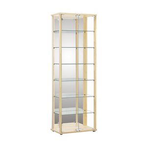 Light Brown Rectangular Etagere Shelf With Glass Back And Tempered Glass Shelves For Home Decor Display - Product Image 1