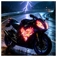 Autocollant en feuille EL pour motos. Ajustement parfait sur les surfaces courbes. Idéal pour le réservoir, les panneaux latéraux et la partie arrière. Brille la nuit