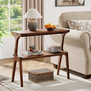 Modern Rubber Wood 2-Tier <strong>Side</strong> <strong>Table</strong> <strong>Narrow</strong> End <strong>Table</strong> Sofa <strong>Side</strong> <strong>Table</strong> for Living Room &amp; Bedroom Nightstand with Storage Shelf - Product Image 4