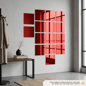 Premium 1.3mm Red <b>Acrylic</b> <b>Mirror</b> Sheet 20x20cm Shatterproof Decorative Plastic <b>Mirror</b> Panels for Wall Decor & Commercial Display - Product Image 2
