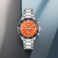 Desain Fashion Jam Tangan Quartz Sport Stainless Steel Dial Oranye Tiga Mata dengan Bezel Putar Hitam HB Montre De Luxe