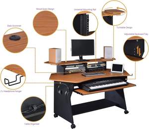 <span class=keywords><strong>Bureau</strong></span> de studio d'enregistrement musical <span class=keywords><strong>avec</strong></span> <span class=keywords><strong>plateau</strong></span> pour clavier de piano, table de travail pour studio d'enregistrement <span class=keywords><strong>avec</strong></span> supports, étagère inférieure - Product Image 3