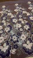 Tissu en tulle floral de luxe, appliqué en velours, broderie de perles, 100% polyester, largeur 130 cm, pour robes de Quinceañera