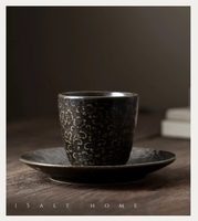 Ensemble tasse à café et soucoupe en céramique de style Wabi-Sabi vintage fait main, de forme ronde, pour l'art du latte