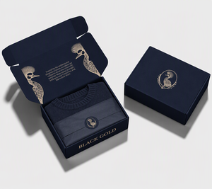 Boîte d'emballage pour vêtements en carton ondulé noir mat avec logo personnalisé, pliable, pour l'expédition de t-shirts, robes et vêtements - Product Image 2