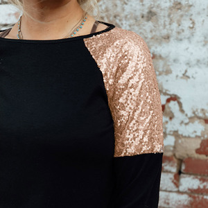 Vente en gros Nouveau Offre Spéciale Automne 2023 Dames Hauts À La Mode Couleur Unie Patchwork Haut À Paillettes Femmes Hauts À Manches Longues - Product Image 5