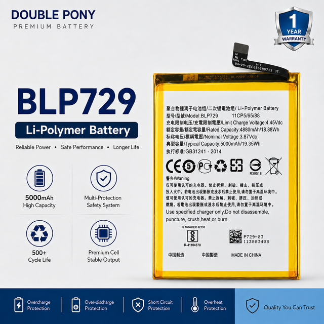 DOUBLE PONY BLP729 5000mAh Pure Cobalt Li-Polymer Replacement Mobile Phone Battery for realme 5 5i 5s C3 C11 C20 C21 C21Y