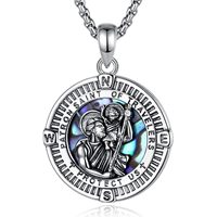 Pendentif médaillon boussole Saint Christophe en laiton Changda, rond, avec nacre, bijoux catholiques, collier