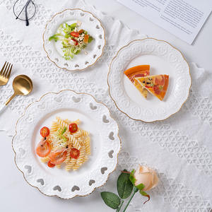 Assiette creuse en céramique gaufrée avec bord doré, pour petit-déjeuner, pâtes, dessert, pain, fruits, plateau de service, vaisselle de restaurant, 20 pièces - Product Image 3