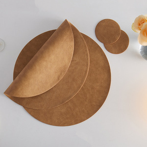 Pu Leather Placemat Round Heat Insulating Oil Resistant <b>Table</b> Mat For Dining Desktop Protection Solid Color - Product Image 3
