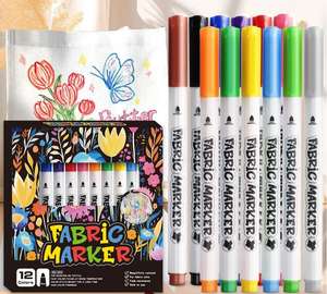 12 couleurs lavable dessin <span class=keywords><strong>Textile</strong></span> <span class=keywords><strong>marqueur</strong></span> stylo étanche Permanent Non toxique tissu Art <span class=keywords><strong>marqueur</strong></span> stylo ensemble pour les enfants - Product Image 3