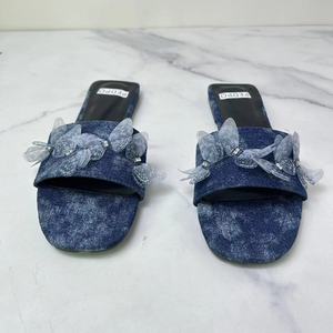 2024 Mù<span class=keywords><strong>a</strong></span> Hè Sản Phẩm Mới Nổi Tiếng Za Thiết Kế Slide Cho Dép Đi Trong Nhà Retro Màu Xanh Denim Mở Bãi Biển Giày Bowknot Chống-Trơn Phẳng Desi - Product Image 2