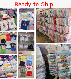 Venta al por mayor de peleles de algodón para bebés, estilos variados, listos para enviar, conjuntos de verano de 2 piezas para bebés, niñas y niños, lote en stock. - Product Image 1