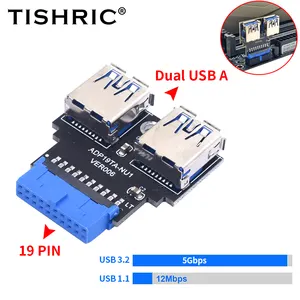 محول اللوحة الام من TISHRIC، يحتوي على 19 دبوس لمخرج USB 3.0 المزدوج، موانئ امة / يسار / يمين / موانئ امة
