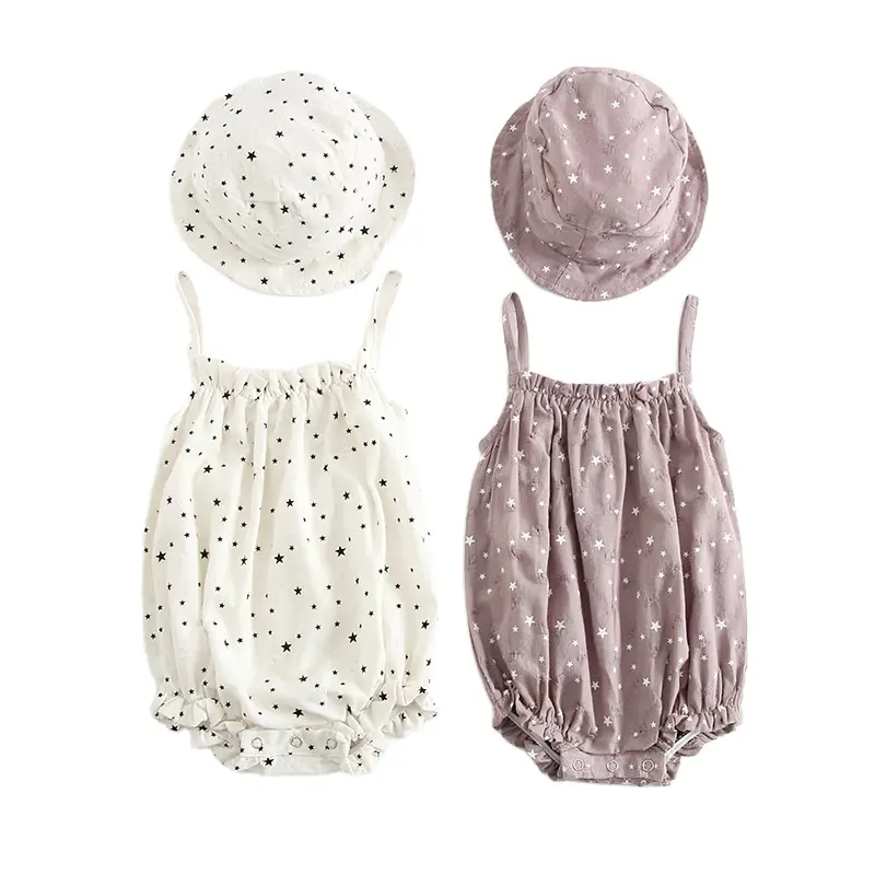 Органическая модная детская одежда, комбинезон с принтом звезд, льняной комбинезон без рукавов для новорожденных девочек