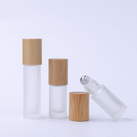 Botol Roll-On Kaca Buram 5ml 10ml Tutup Bambu Bulat Poles Mengkilap dengan Tutup Sekrup untuk Parfum/Minyak Esensial 100pcs