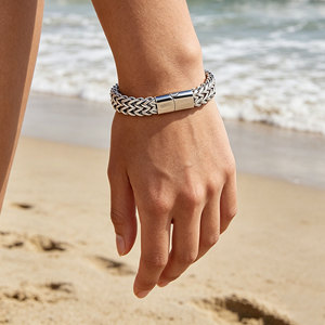 <b>Mens</b> Heavy Stainless Steel Double Row Woven Bracelet Hip Hop Punk Magnetic Clasp Cuff - Product Image 3