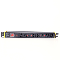 Soket PDU IEC C13 8-Way 19" 1U Cangkang Aluminium Alloy dengan Perlindungan Beban Berlebih untuk Ruang Server