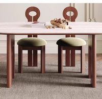 Juego de Comedor Moderno Minimalista de Lujo Marca Haavk, con Cubierta de Piedra Sinterizada Blanca, Marco Ovalado de Madera, Duradero y Ecológico para el Hogar