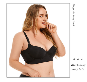 Soutien-gorge sans couture brillant et sexy pour femmes grandes tailles, fermeture devant, modelant le corps, avec armatures, décolleté profond en V, tricoté, écologique - Product Image 5