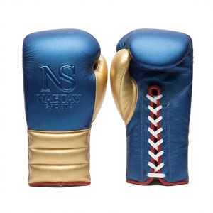 Nabtay Sports Custom Design Embossed Printing <b>Boxing</b> <b>Gloves</b> Blue Gold Leather Lace-Up Non-Slip Wrist Support Full Finger <b>Gloves</b> - Product Image 1