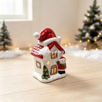 Décoration de Noël créative en céramique en forme de maison, avec lumière LED, thème Père Noël et bonhomme de neige, style américain, pour scènes festives transfrontalières