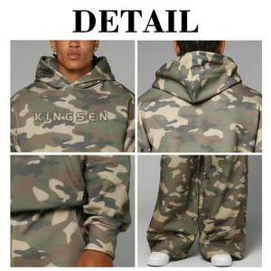 High Quality Winter Breathable Cotton Terry Streetwear Digital Camouflage Print Embroidery Men's Pullover Hoodie <b>Set</b> - Product Image 6