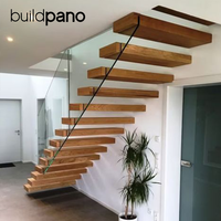 Escalier flottant sur mesure, escalier moderne en acier avec marches en bois massif pour la décoration intérieure résidentielle