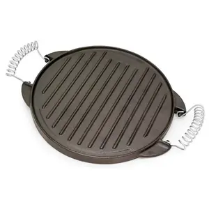 Pre-Dày Dạn Vòng Cắm Trại Cookout Vỉ Nướng Nướng Pan 26Cm Double-Mục Đích Nướng Pan Đúc Sắt Nướng Pan Với Mùa Xuân Xử Lý