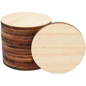 未完成の天然木製ドリンクコースターサークルカップカットアウトDIY工芸品ウッドラウンドコースター