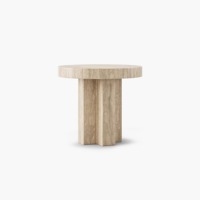 Table d'appoint en travertin naturel, idéale pour les salons, chambres et bureaux haut de gamme et raffinés.