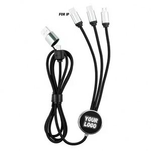 Universal Custom Glow Multi Phone Charger <b>Cable</b> Fast <b>Charging</b> Nylon <b>USB</b> 3 5 in 1 Led Light up Logo <b>Cable</b> for Promo Business Gift - Product Image 1