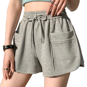 Shorts en molleton taille haute pour femmes, décontractés, avec cordon de serrage, en coton doux, personnalisables avec logo, vente en gros OEM - Product Image 1