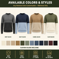 Pull en tricot pour homme personnalisé, à blocs de couleur, col rond en coton, vente en gros directe d'usine, fabricant de tricots pour hommes