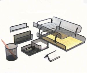 Metal Mesh 5pcs Desk Organizer Office Desk Set Desktop Accessories - Product Image 1
