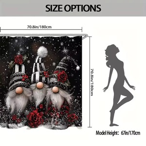 Cortina de Ducha de Poliéster con Diseño de Gnomos Negros y Rosas Rojas, Cortina de Baño con Impresión Digital Personalizada, Impermeable, Venta al Por Mayor - Product Image 2