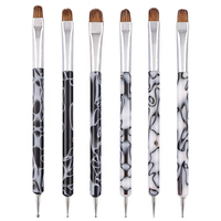 Pinceau à double embout en nylon et plastique pour nail art, manche en acrylique marbré, pour gel UV, vente en gros