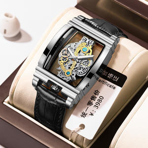 BINBOND marca cuadrado de lujo hombres oro Tourbillon esqueleto cuarzo relojes de pulsera para hombres - Product Image 5