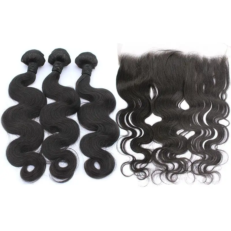 Braziliaanse Groothandel Cambodian Cuticula Uitgelijnd 13X4 Body Wave Extensie Human Hair Bundels Met Lace Frontal