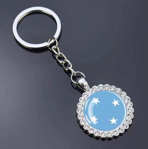 Porte-clés et pendentif de sac en verre avec fleur en cristal, motif drapeau national de Tuvalu, bijou souvenir de voyage - Product Image 4