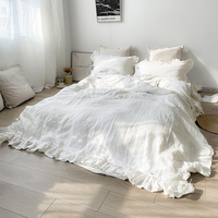 Housse de couette en lin vintage à volants, ensemble de literie avec logo personnalisé, 100% lin français, écologique, pour la maison et l'hôtellerie