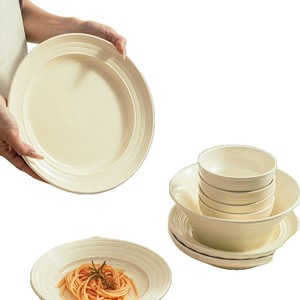 Ceramic Dinner Plate Round Cream Color Solid Pattern For Party Food Serving - Product Image 5
