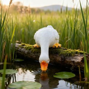Sculpture de canard blanc inspirée de la texture de la résine, peinte à la main, design aquatique, Feng Shui, pour jardin extérieur, ambiance naturelle - Product Image 5