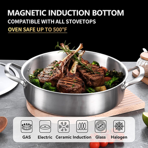 High Quality 3 Layers Stainless Steel Saute <b>Pan</b> 4.5QT Capacity Triply Stainless Steel Shallow Casserole - Product Image 4