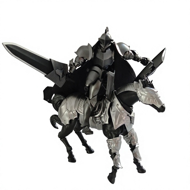 Medieval Knight Mounted Warhorse Block Set with Gold Silver Armor and Weapon Accessories Collectible Metal Toy for Gift