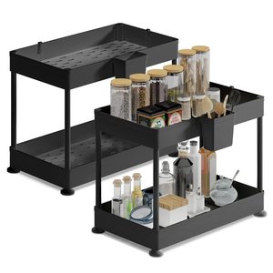 Organisateur de rangement à 2 niveaux avec roulettes pour couverts, douche, salle de bain, cuisine sous l'évier, tiroirs de rangement - Product Image 1