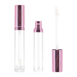 Neuankömmling Kosmetische Lipgloss-Behälter 7ml Slim Pink Cylinder Leere transparente Lipgloss-Tube Behälter verpackung mit Pinsel