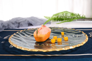 <span class=keywords><strong>Assiette</strong></span> en <span class=keywords><strong>verre</strong></span> de présentation de mariage en or Samlife-PL21204 Assiettes à dîner de restaurant à bordure dorée - Product Image 3