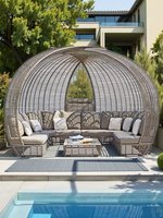 Canapé-lit de jardin suspendu en rotin, design personnalisé Asie du Sud-Est, pour l'extérieur, idéal pour les maisons d'hôtes, hôtels, villas, cours et espaces dédiés aux oiseaux